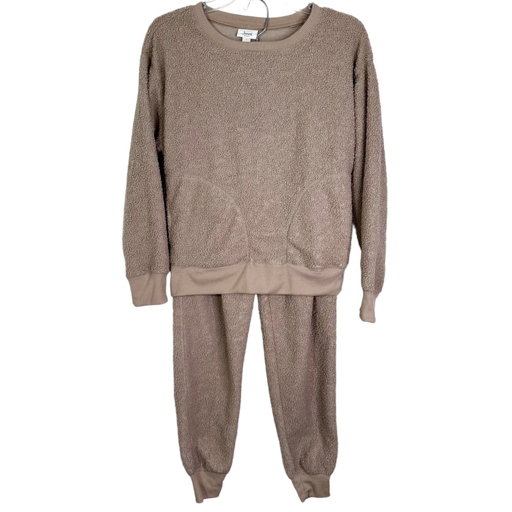 NWT Jenni Intimates Fuzzy Knit Cozy Crewneck & Jogger Set in Toffee Women’s S